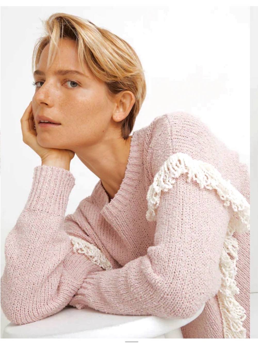 Madewell Montford Fringe Pink Pullover Sweater Size M